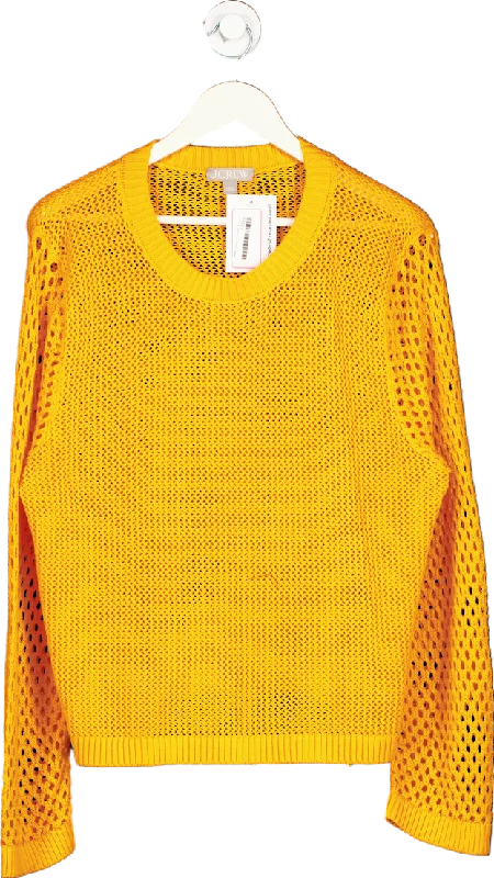 J.Crew Yellow Open Knit Jumper UK L Real Fur Shearling Chenille