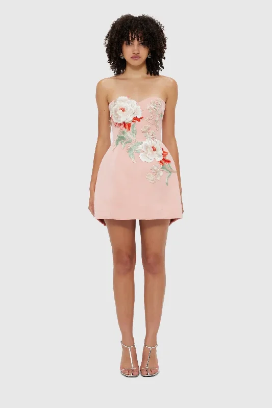 Leo Lin Rosario Appliqué Bustier Mini Dress - Peony Print Trendy Crossover Mini Dress