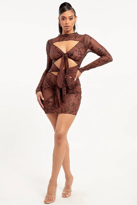 Only Me Mesh Mini Dress - Brown Comfortable Fit-and-Flare Mini Dress