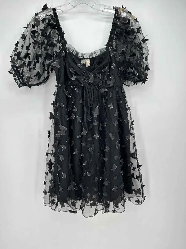 Thirty Thirty Size M Black Butterfly Mini Dress Fashionable A-Line Mini Dress