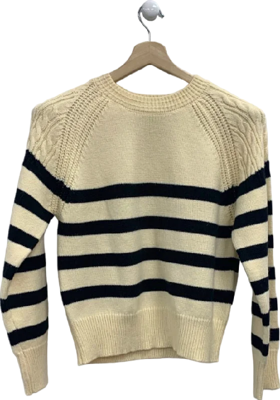 French Connection Cream and Black Striped Jumper UK 10 Mesh Blend Leather Blend Suede Blend French Connection Cream and Black Striped Jumper UK 10 Mesh Blend Leather Blend Suede Blend