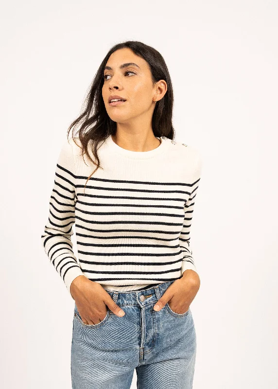 Marée authentic striped sailor jumper - slim fit, in wool (ECUME/NAVY) Solid Color Striped Floral Print Marée authentic striped sailor jumper - slim fit, in wool (ECUME/NAVY) Solid Color Striped Floral Print