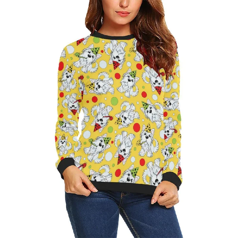 Puppy Yorkshire Terrier Dog Print Pattern Women Crewneck Sweatshirt Hoodie with Drawstring Waist Adjustable Fitted