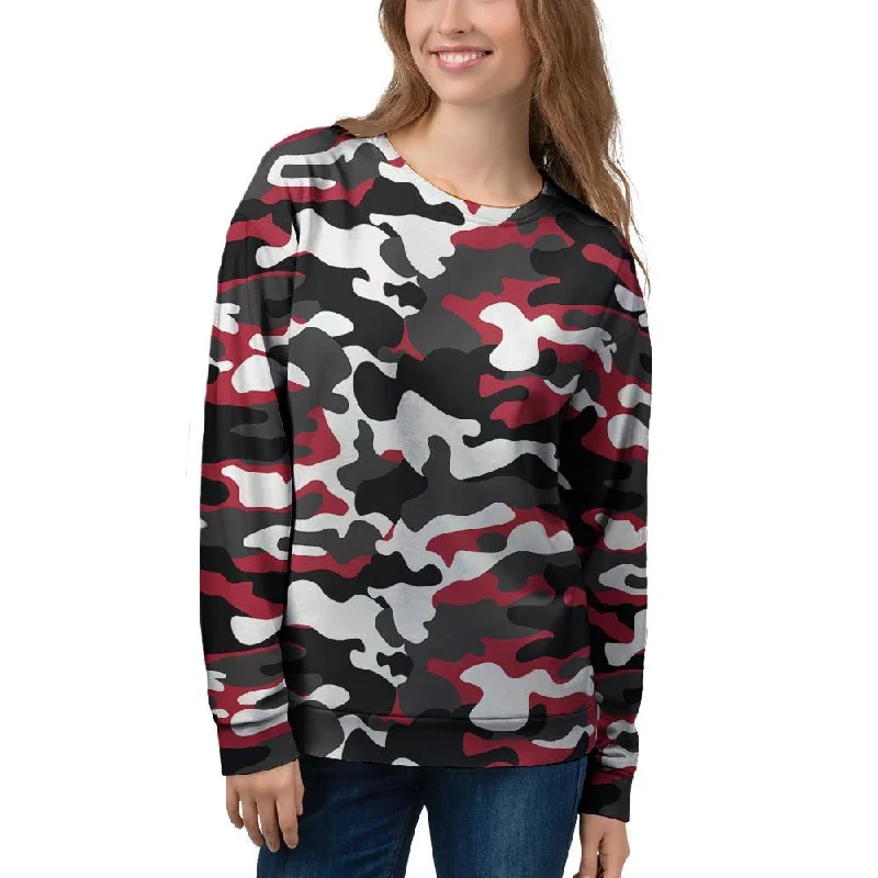 Red And Black Camouflage Print Women's Sweatshirt Hoodie with Patch Decorative Personalized Red And Black Camouflage Print Women's Sweatshirt Hoodie with Patch Decorative Personalized