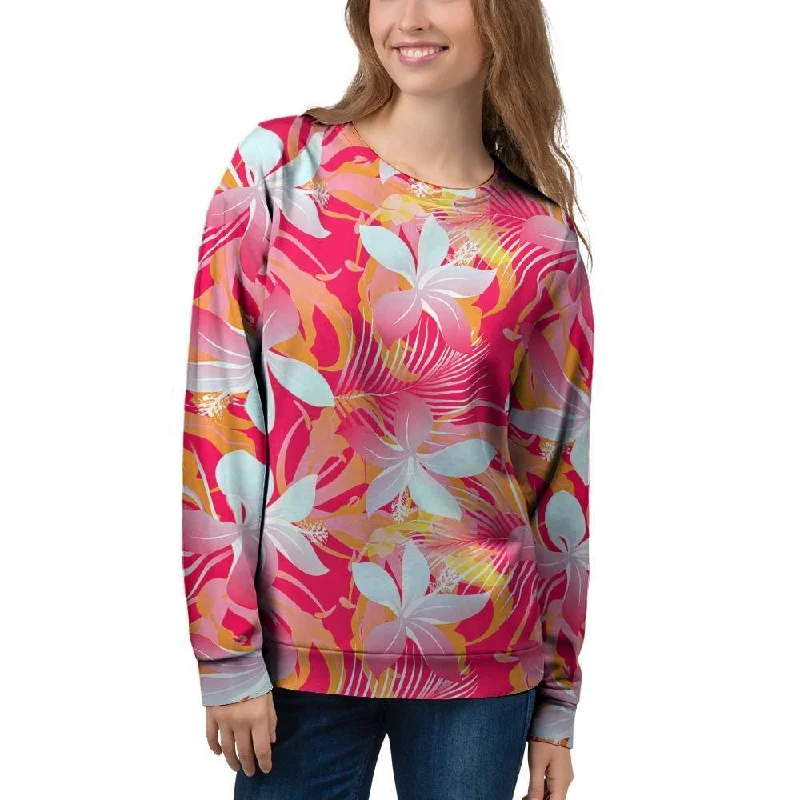 Red And Orange Hibiscus Hawaiian Print Women's Sweatshirt Hoodie Sweatshirt Pullover Red And Orange Hibiscus Hawaiian Print Women's Sweatshirt Hoodie Sweatshirt Pullover