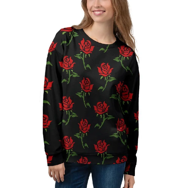 Red Doodle Rose Floral Women's Sweatshirt Hoodie with Elastic Cuffs Stretchable Comfortable Red Doodle Rose Floral Women's Sweatshirt Hoodie with Elastic Cuffs Stretchable Comfortable