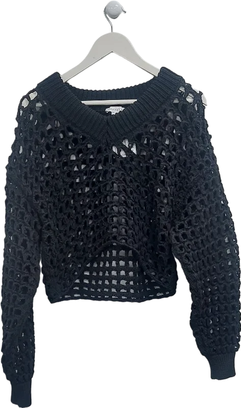Topshop Black Open Knit Crochet Jumper UK XS Cotton Fabric Linen Fabric Terry Fabric Topshop Black Open Knit Crochet Jumper UK XS Cotton Fabric Linen Fabric Terry Fabric