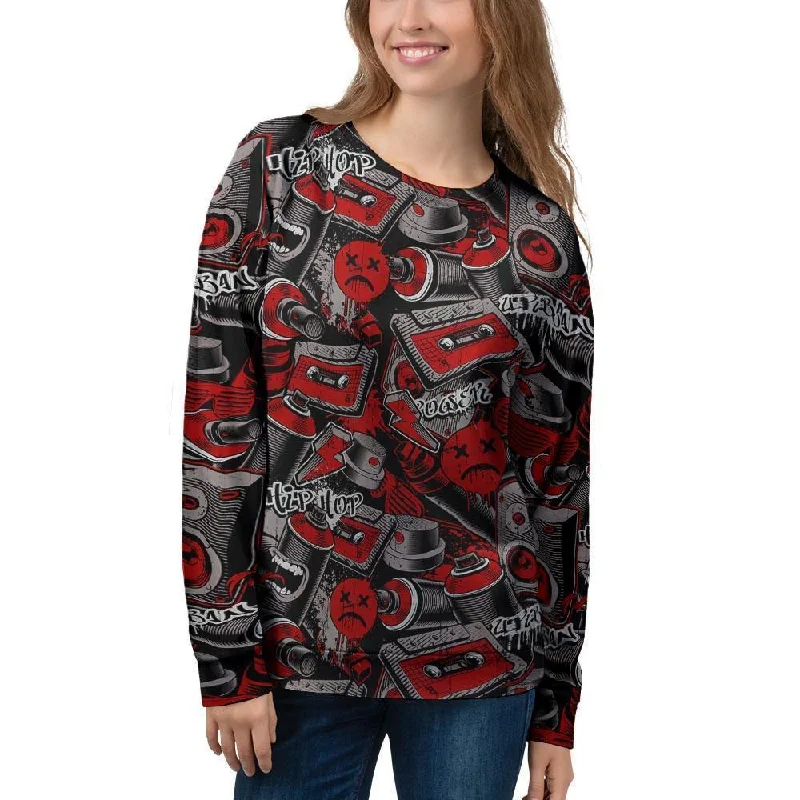 Urban Graffiti HipHop Print Women's Sweatshirt Hoodie with Bell Sleeves Flared Feminine
