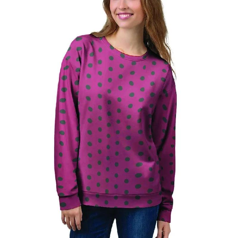Vintage Black And Pink Tiny Polka Dot Women's Sweatshirt Hoodie with Drawcord Adjustable Secure