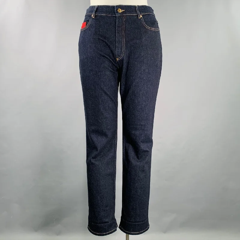 AGNONA Size 12 Navy Cotton Blend Contrast Stitch 5 Pocket Jeans Casual Bootcut Ripped Jeans AGNONA Size 12 Navy Cotton Blend Contrast Stitch 5 Pocket Jeans Casual Bootcut Ripped Jeans