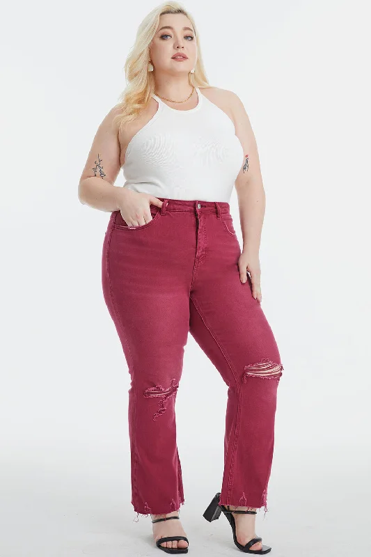 BAYEAS Full Size High Waist Distressed Raw Hem Flare Jeans Trendy Bootcut High-Waisted Jeans BAYEAS Full Size High Waist Distressed Raw Hem Flare Jeans Trendy Bootcut High-Waisted Jeans