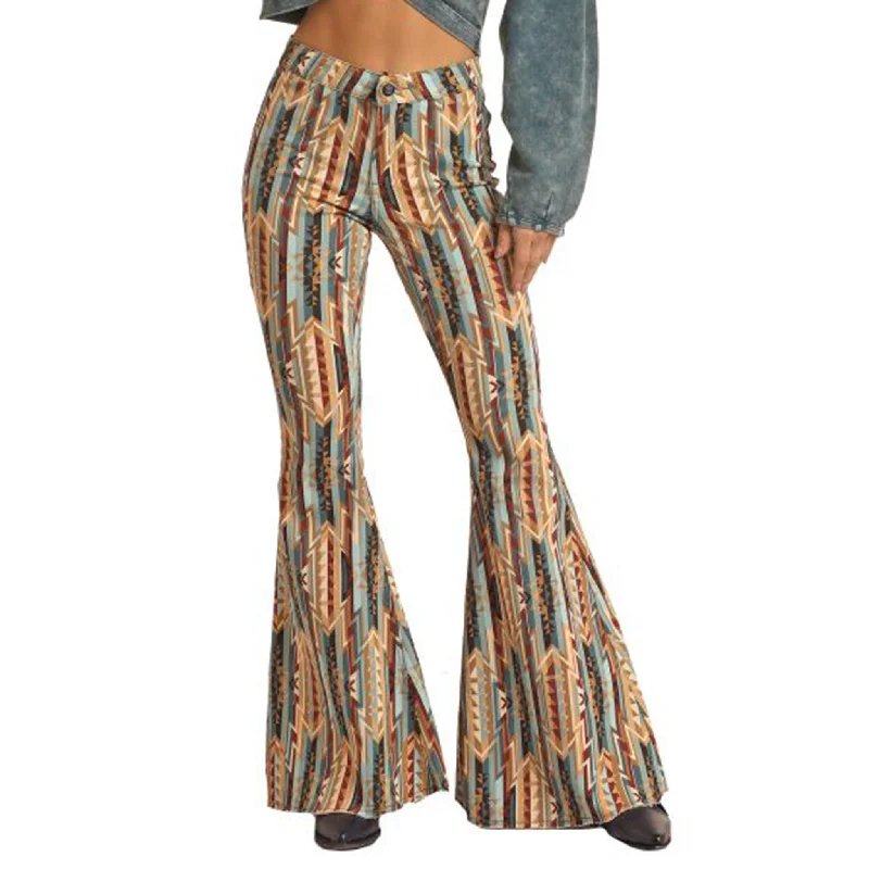 Rock & Roll Aztec Women's Bell Bottom Jeans-Tan's/Blue's Trendy Paperbag Waist Jeans Rock & Roll Aztec Women's Bell Bottom Jeans-Tan's/Blue's Trendy Paperbag Waist Jeans