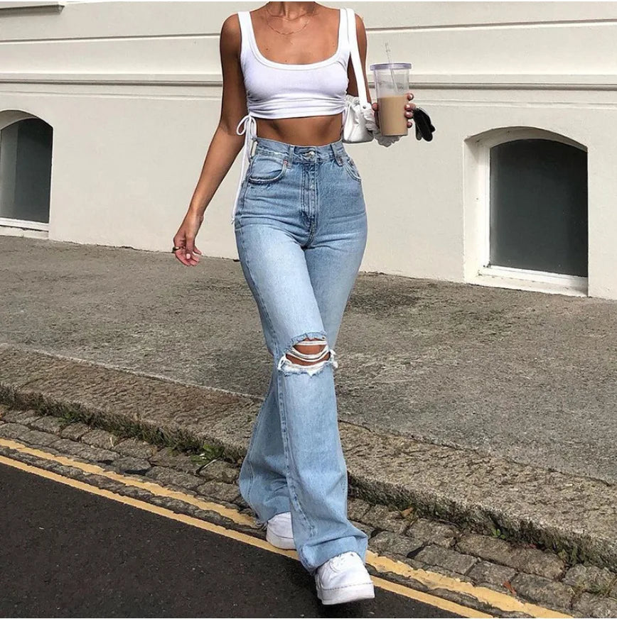 DressBetty - 2024 Fashion Denim Flared Casual S-2XL Women's Jeans Stylish Paperbag Waist Denim DressBetty - 2024 Fashion Denim Flared Casual S-2XL Women's Jeans Stylish Paperbag Waist Denim
