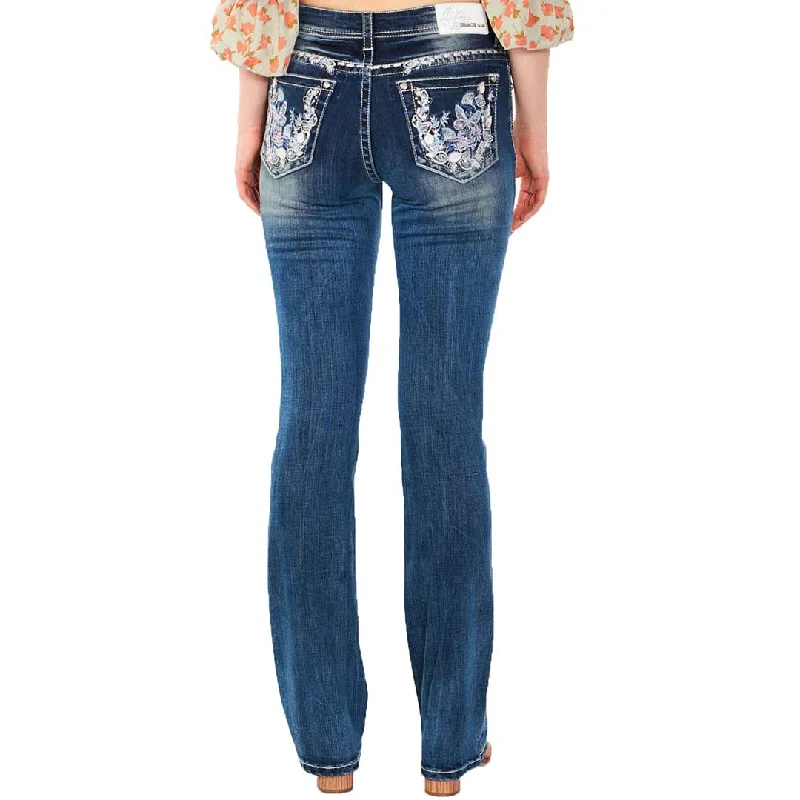 Grace in LA Women's Butterfly Floral Bootcut Jeans Trendy Wide-Legged High-Waist Jeans Grace in LA Women's Butterfly Floral Bootcut Jeans Trendy Wide-Legged High-Waist Jeans