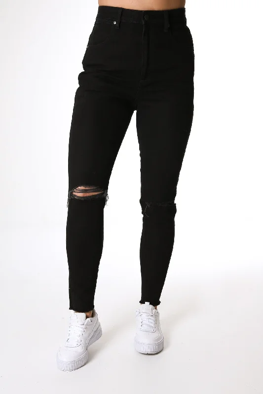 Hi Pins Cropped Skinny Jean Falling Star Black Trendy Patchwork Denim Jeans