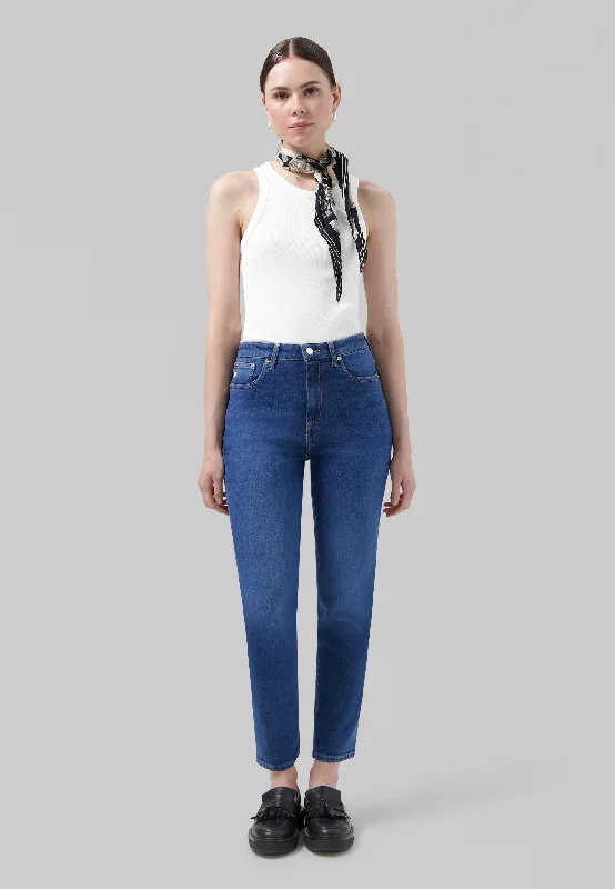 Mams Stretch Tapered Jeans Stone Indigo Chic Rip-Detail High-Waist Jeans