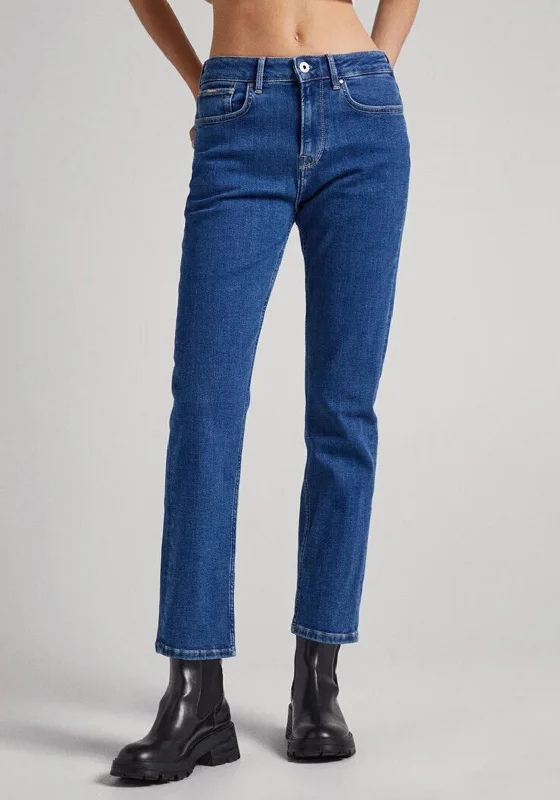 Pepe Jeans Mary High Waist Straight Leg jeans, Medium Blue Denim Comfortable Stretch Denim Jeans Pepe Jeans Mary High Waist Straight Leg jeans, Medium Blue Denim Comfortable Stretch Denim Jeans