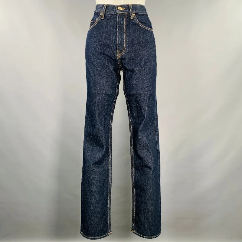 ULLA JOHNSON Size 25 Blue Indigo Cotton 5 pocket Jeans Fashionable Raw Hem Bootcut Jeans ULLA JOHNSON Size 25 Blue Indigo Cotton 5 pocket Jeans Fashionable Raw Hem Bootcut Jeans