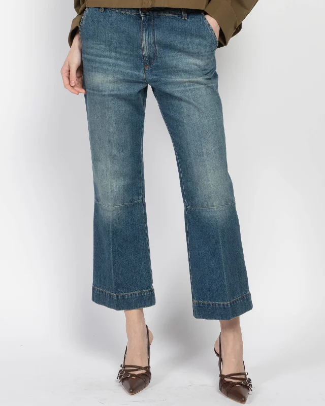 Cropped Kick Jeans Stylish Shredded Denim Jeans