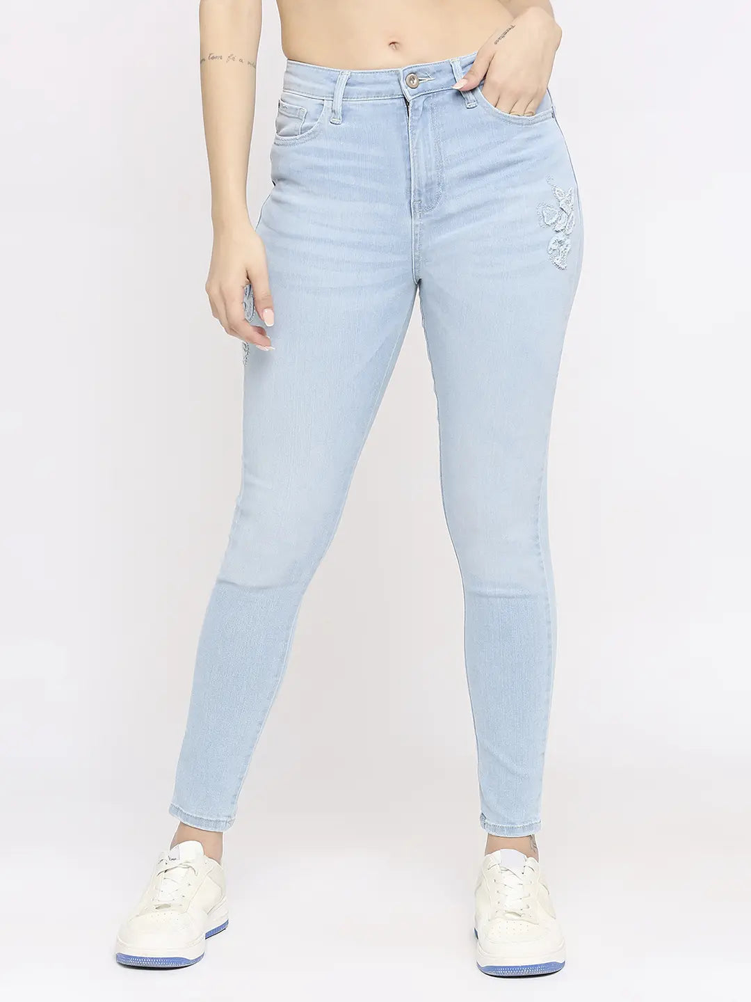 Spykar Women Light Blue Lycra Super Skinny - Clean Look High Rise Jeans-(Alexa) Trendy Paperbag Waist Jeans Spykar Women Light Blue Lycra Super Skinny - Clean Look High Rise Jeans-(Alexa) Trendy Paperbag Waist Jeans