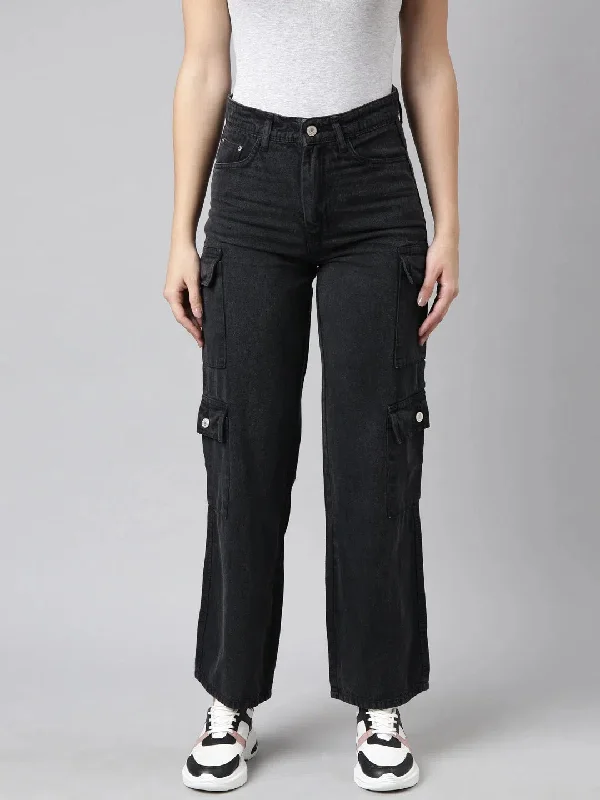 Women Straight Fit Denim Charcoal Corgo Jean-GZ-5760-Charcoal Elegant Tapered Leg Denim