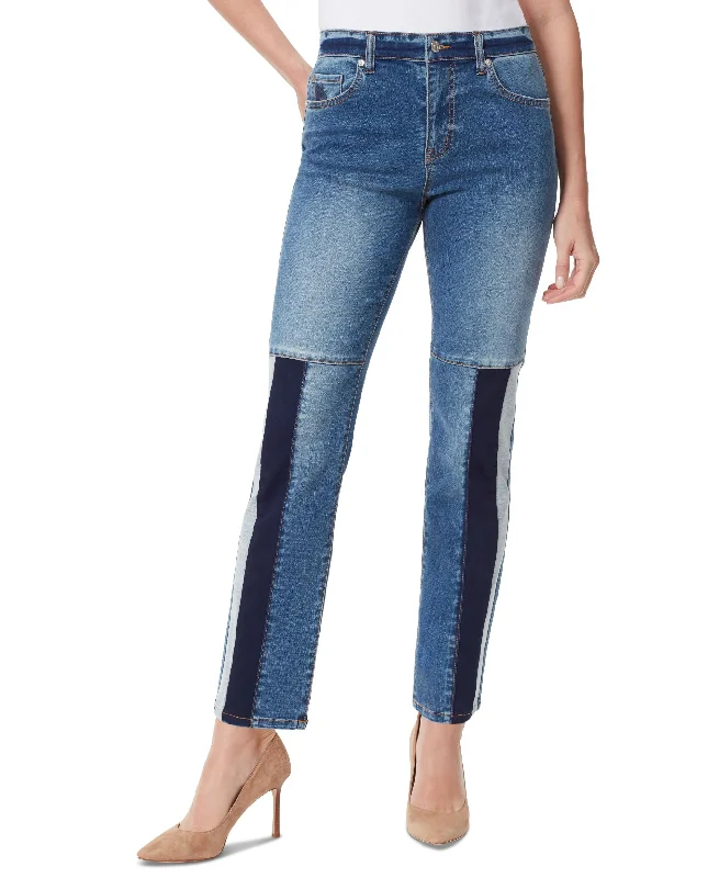 Women's Gloria Vanderbilt x Christian Siriano Miles Patched Straight-Leg Jeans Casual Skinny Fit Jeans Women's Gloria Vanderbilt x Christian Siriano Miles Patched Straight-Leg Jeans Casual Skinny Fit Jeans