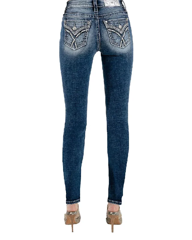 Women's Western Cross-Stitch Skinny Jeans Stylish Slim Fit Denim