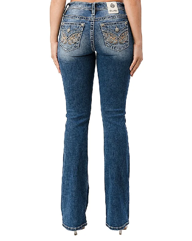 Women's Winged Madness Bootcut Jeans Fashionable Raw Hem Bootcut Jeans