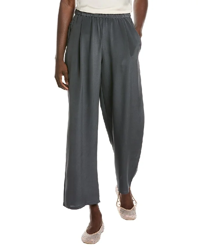 Eileen Fisher Petite Crepe Wide Leg Silk Pant Classic Pleated Pants