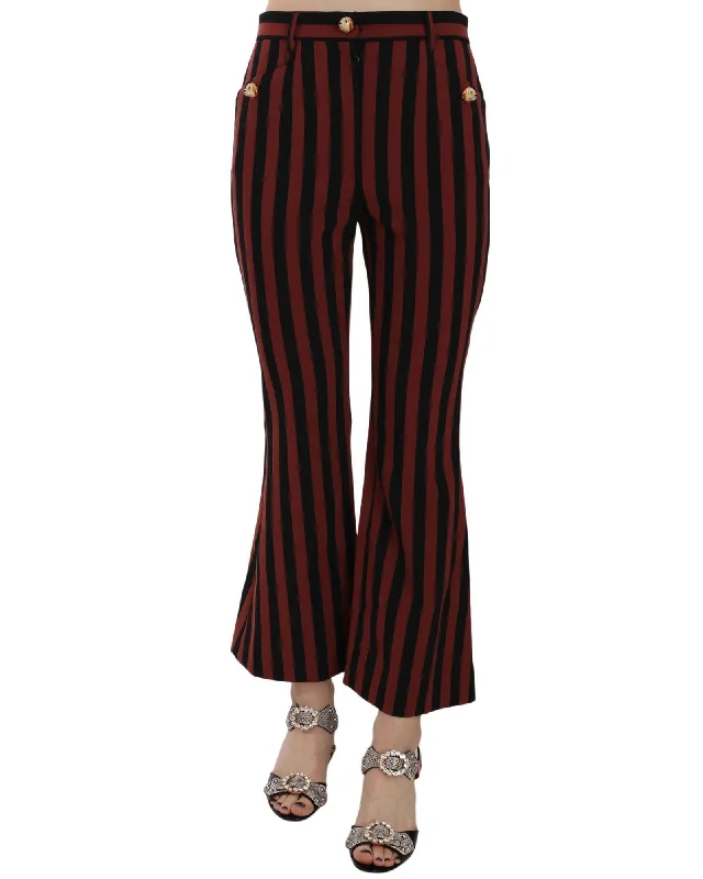 Dolce & Gabbana  Women's Red Stripe Flared Pants Formal Linen Trousers