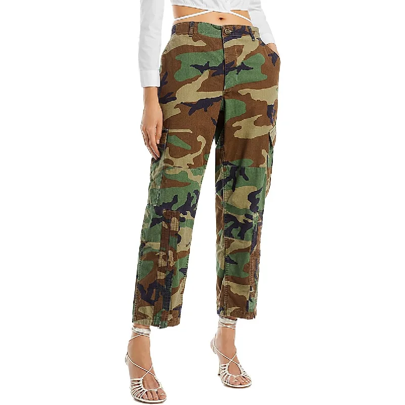 Upcycle Womens Camouflage Straight Leg Cargo Pants Trendy Work Pants
