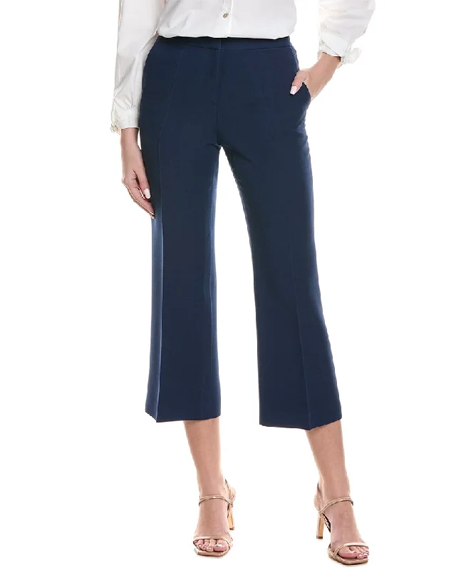 Lafayette 148 New York Gates Flared Wool & Silk-Blend Ankle Pant Comfy Zip-Up Pants