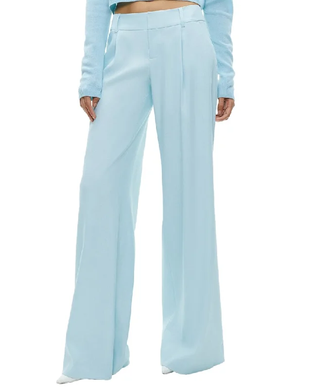 Alice + Olivia Eric Low Rise Linen-Blend Pant Trendy Wide-Legged Trousers