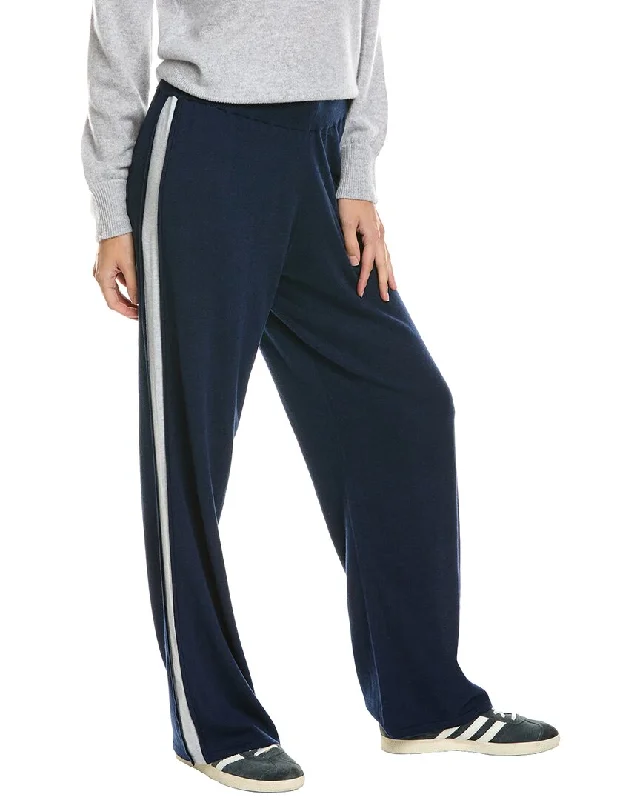 Forte Cashmere Pop Trim Cashmere-Blend Pant Comfy Zip-Up Pants
