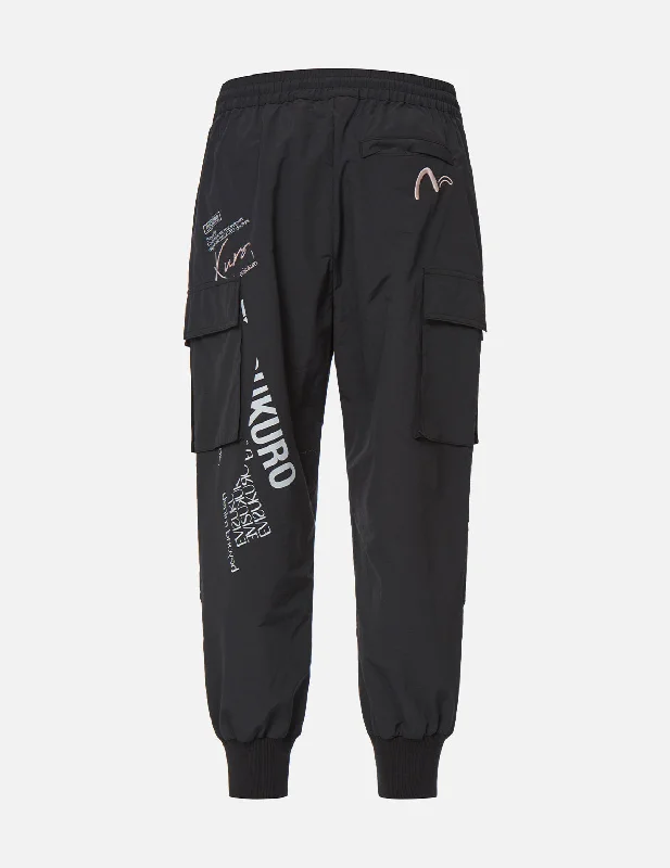 Logo Embroidery Cargo Pants Casual Drawstring Pants