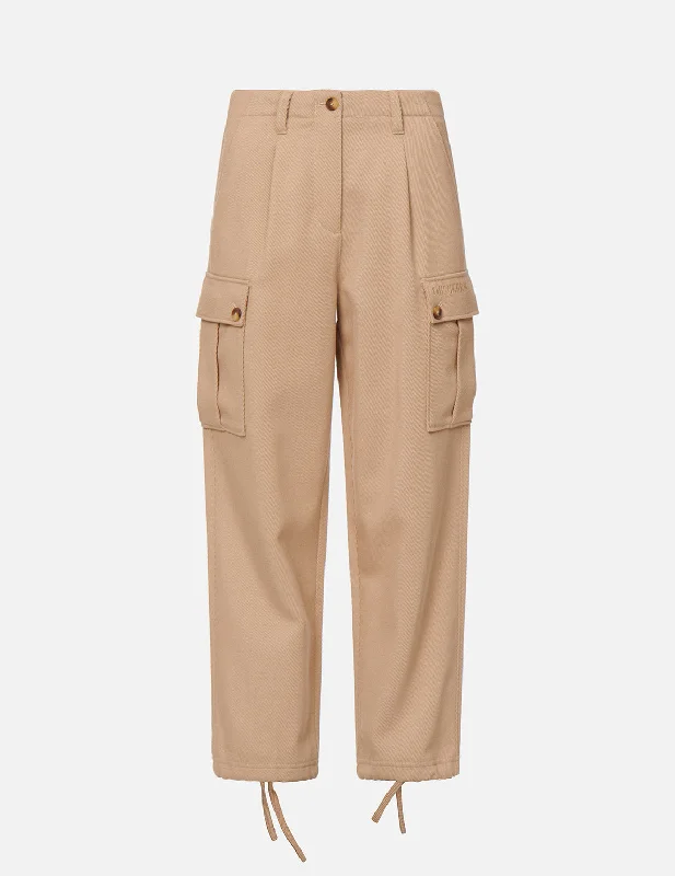Seagull Embroidered Cargo Twill Pants Soft Stretch Trousers