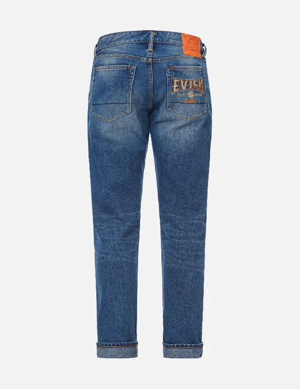 Seagull Print Denim Jogger Pants Casual Skinny Fit Pants