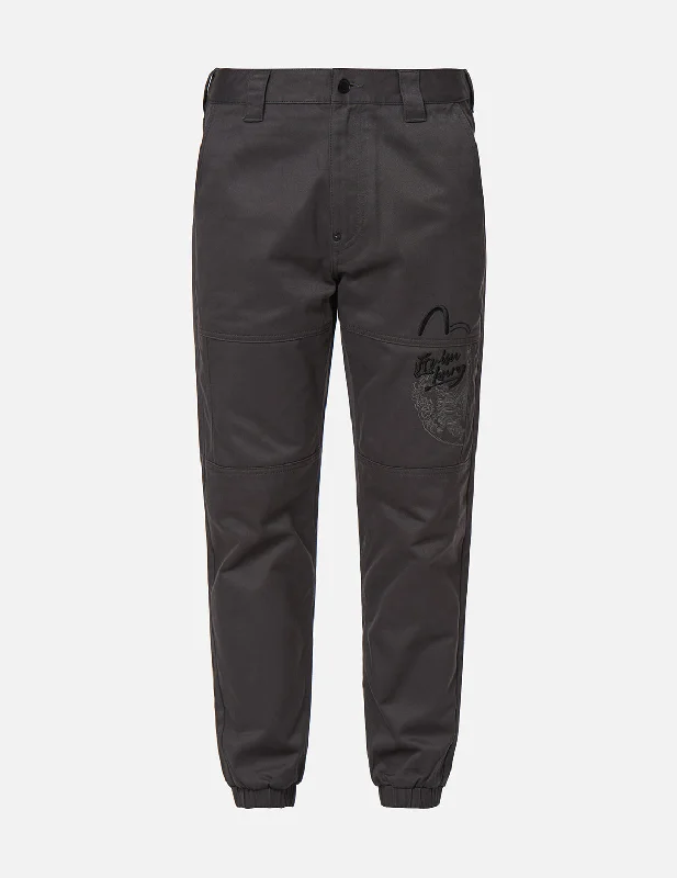The Great Wave and Calligraphy Logo Embroidery Jogger Pants Soft Wool Pants