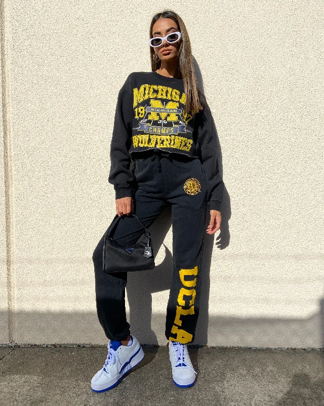 UCLA Stamp Logo Track Pant Washed Black Soft Cotton Pants