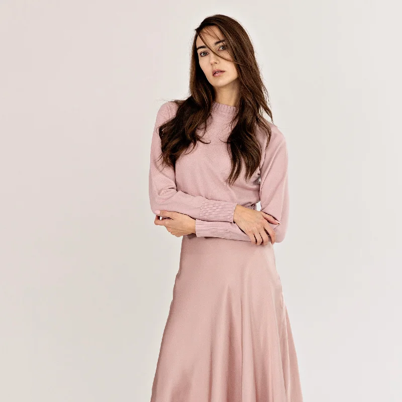 Signature Summer Silk Circle Midi Skirt IN: Pink silk skirt lustrous