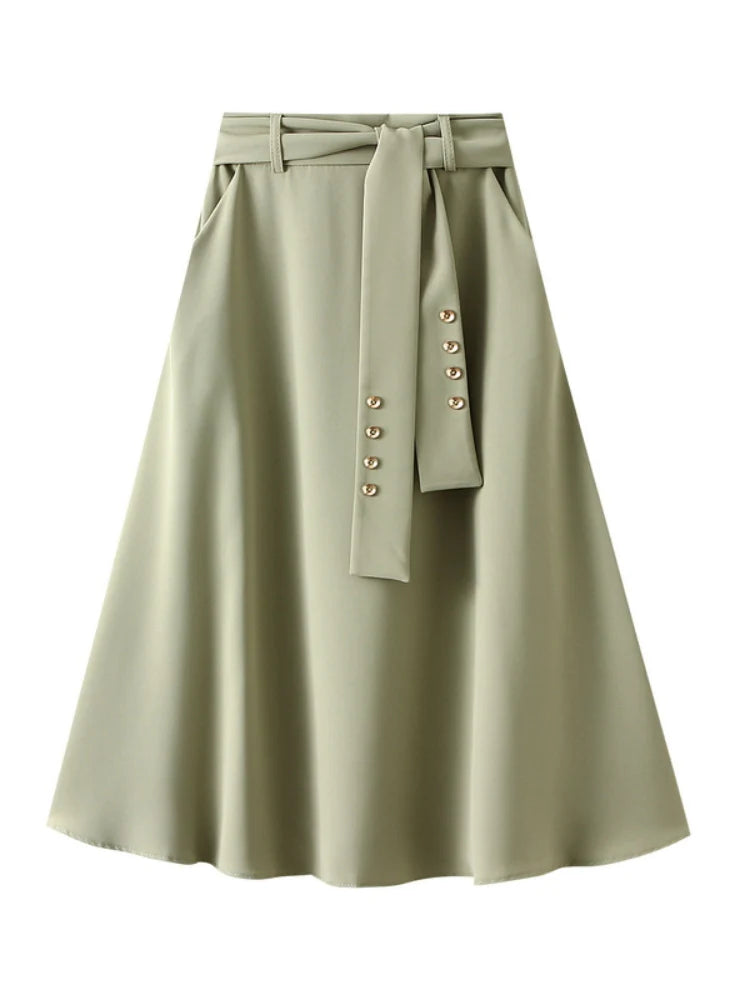 HIGH WAIST MEDIUM TO LONG SLIM SKIRT silk skirt sleek