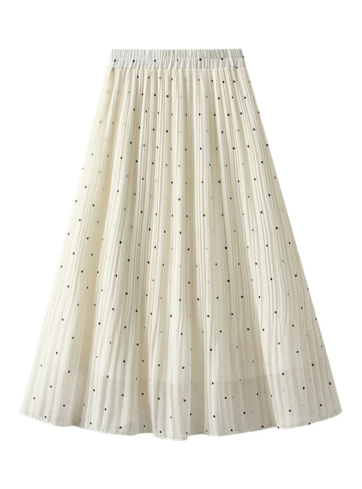 POLKA DOT PLEATED HIGH WAIST CHIFFON PLEATED SKIRT cashmere skirt fine