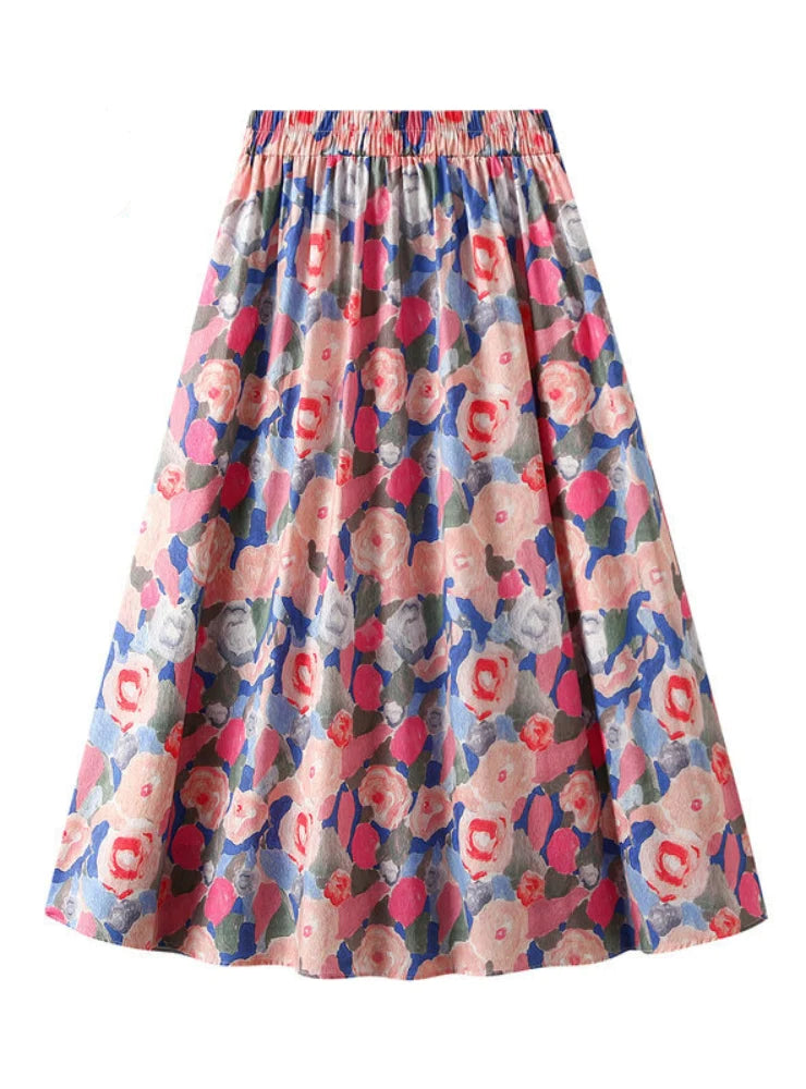 WOMEN PRINT ELASTIC WAIST SKIRT lace skirt intricate