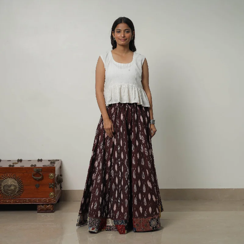Brown - 24 Kali Cotton Pochampally Ikat Skirt with Border 20 linen skirt natural