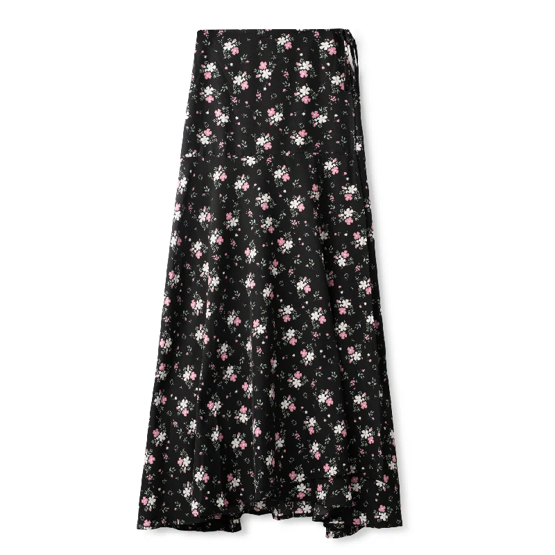 Wrap Tie Skirt IN: Black Floral midi skirt versatile