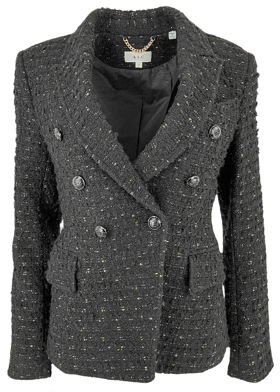 A.L.C. Chelsea Metallic Tweed Jacket in Black Herringbone Jacket Houndstooth Jacket Plaid Jacket