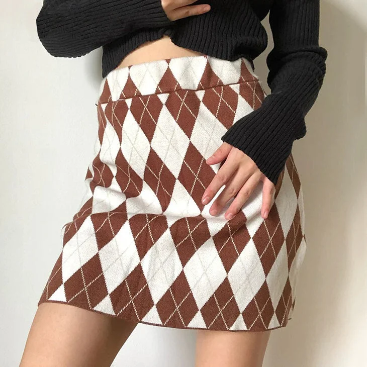 Argyle Print Mini Skirt lace skirt romantic