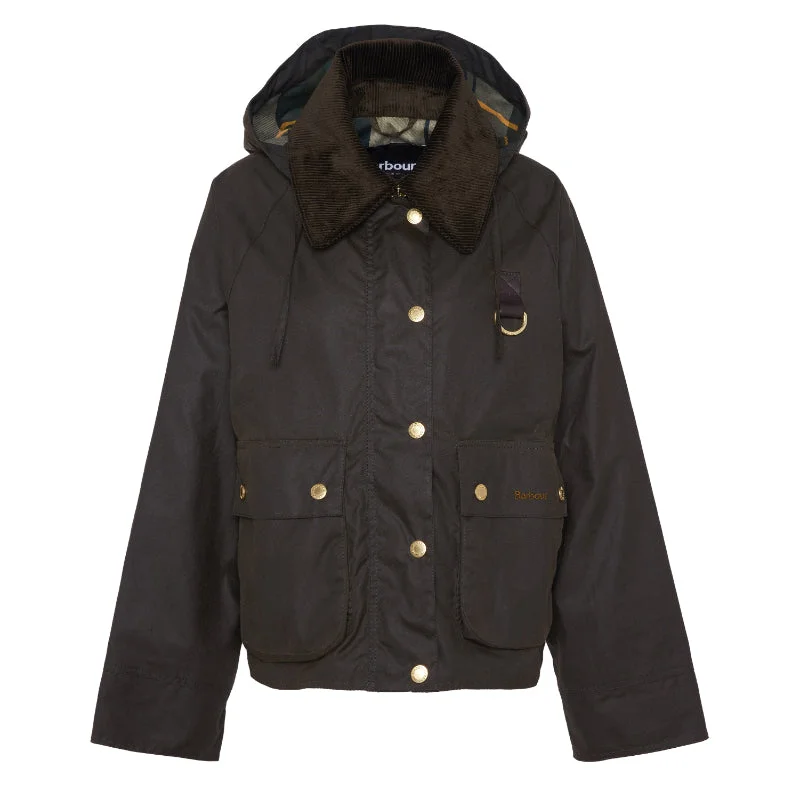 Barbour Reighton Wax Ladies Jacket - Olive/Ancient Front Pockets Side Pockets Patch Pockets