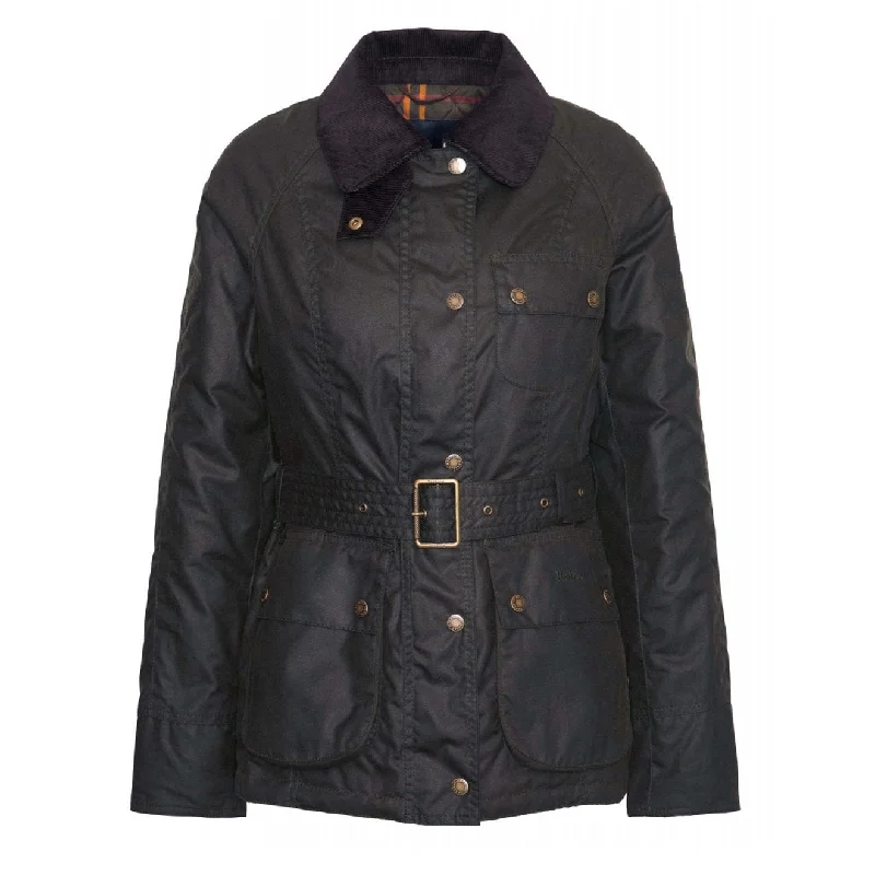 Barbour Womens Solway Zipper Wax Jacket Olive / Classic Front Pockets Side Pockets Patch Pockets