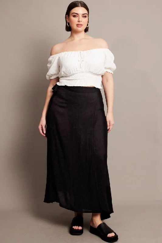 Black Crinkle Wrap Maxi Skirt silk skirt elegant